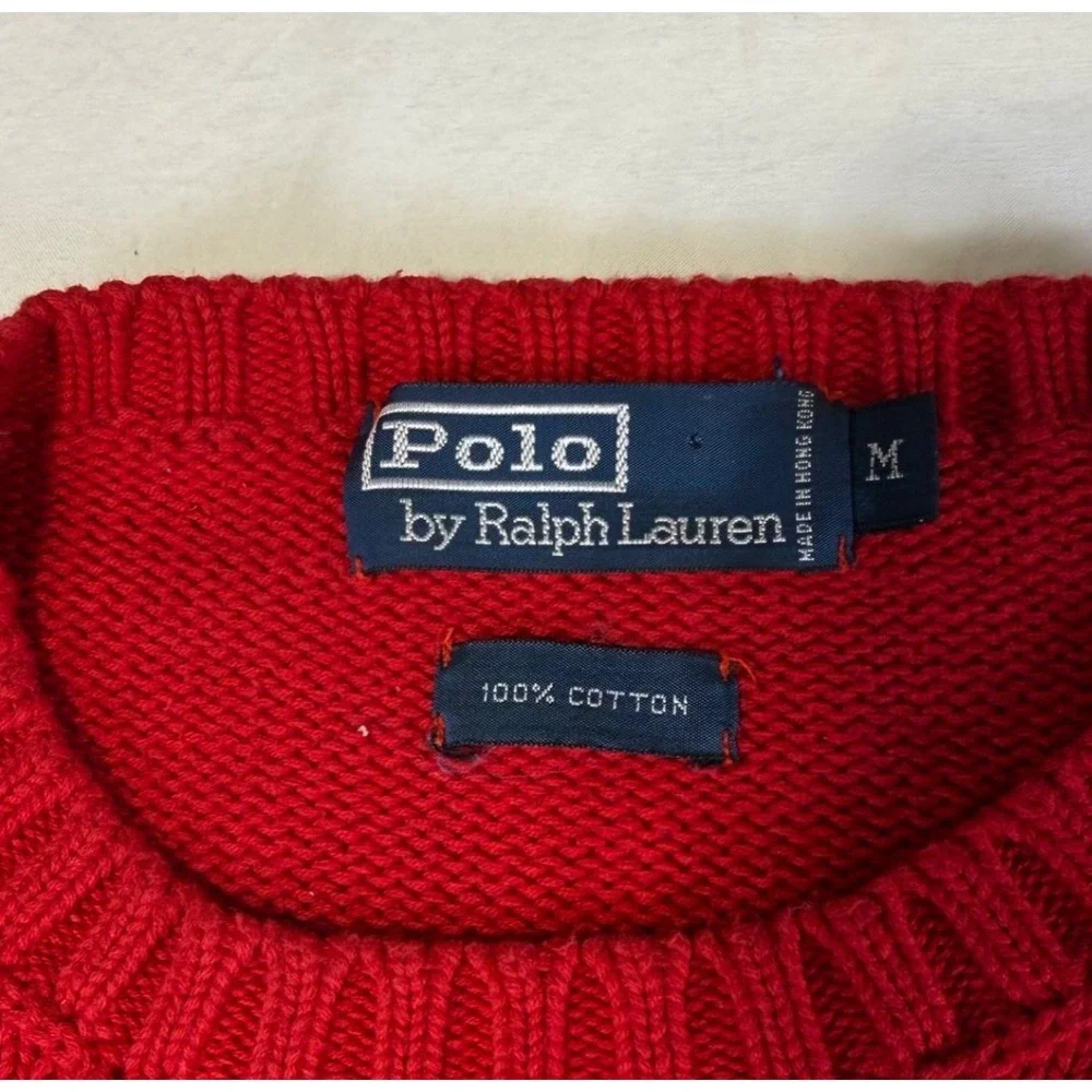 Vintage Polo Ralph Lauren Crew Neck 100% Cotton Knit Sweater Men's Med Hong Kong